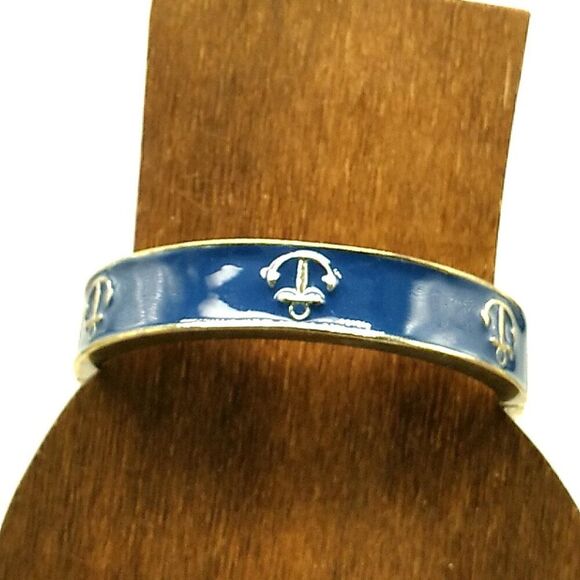 Fornash Hinged Bracelet Navy Blue Enamel & Gold Anchor Design - Picture 4 of 16